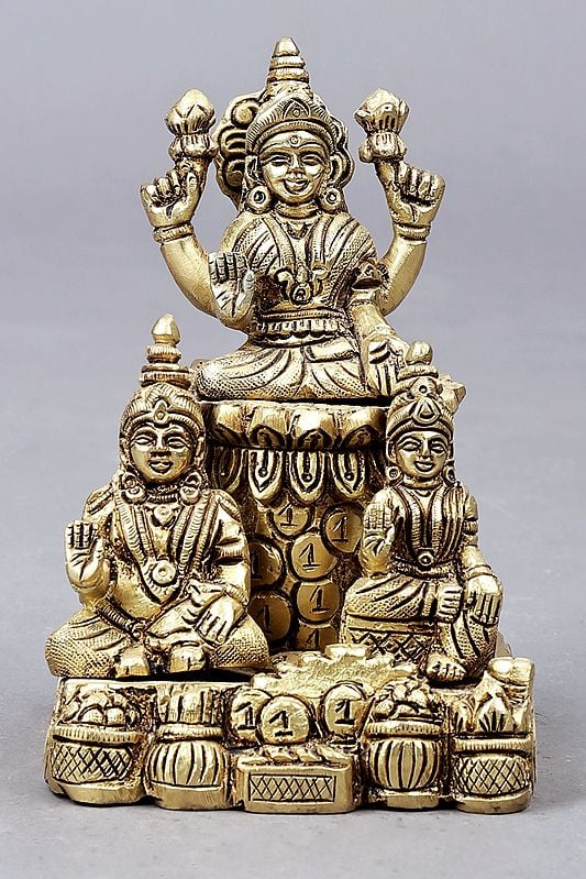 6" Kubera and Lakshmi Brass Statue | Handmade | Made in India