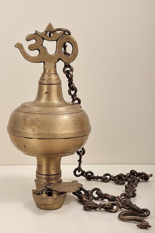12" Brass Om Hanging Diya | Om Hanging Diya | Om Lamp | Handmade | Made In India