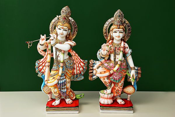 24" Superfine Radha Krishna | White Marble | Handmade | Made In India