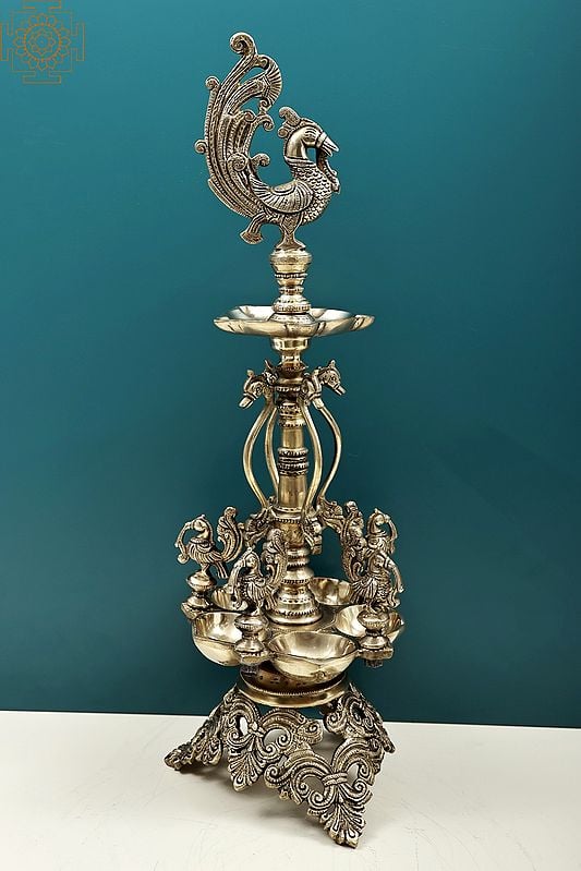 23" Handmade Peacock Lamp (Annam Lamp) with Five Wicks