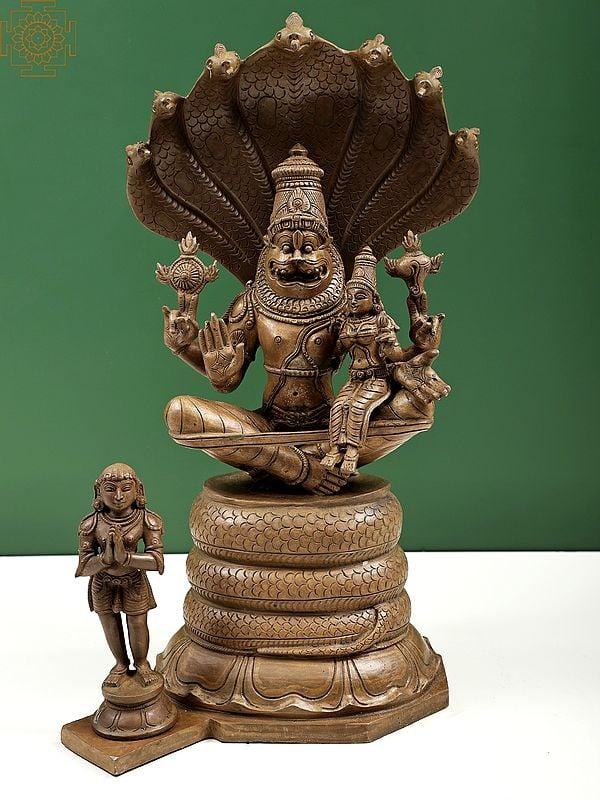 17" God Narasimha Swamy with Devi Lakshmi and Prahlada | Panchaloha Bronze | Handmade | Made In South India