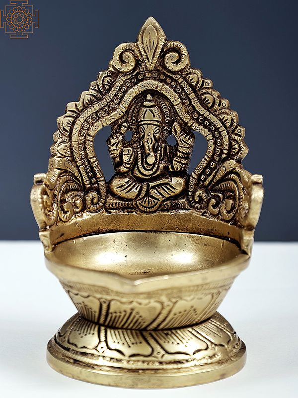 5" Brass Small Ganesha Lamp (Diya) | Handmade