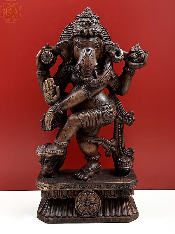 24" Wooden Curved Dancing Ganesha | Handmade