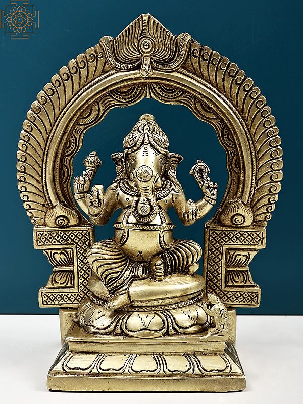 8" Blessing Ganesha with Kirtimukha | Handmade
