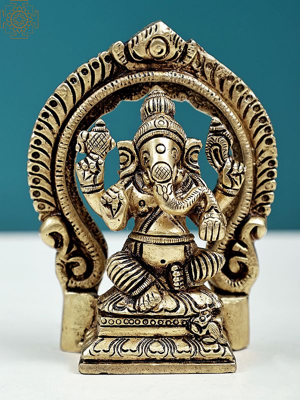3.5" Chaturbhuja Lord Ganesha Brass Sculpture | Handmade