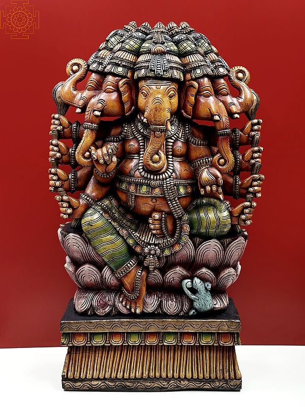 44" Large Panchamukhi Ganesha | Wooden Ganesha | Handmade