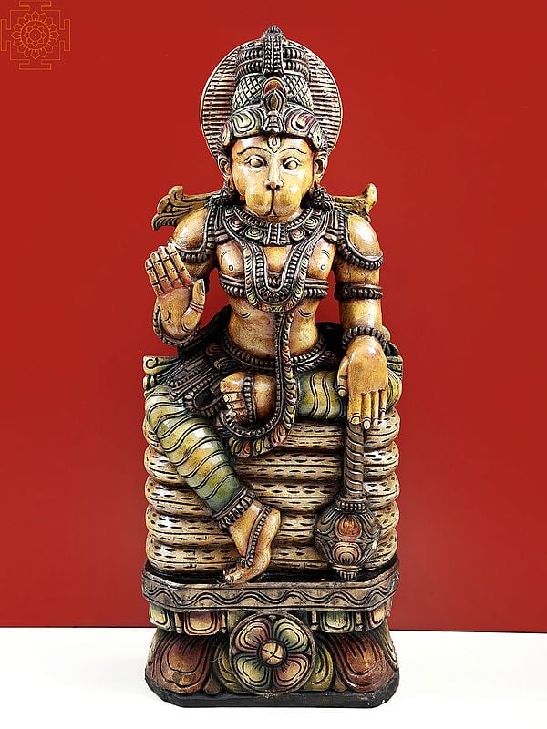 36" Hanuman Sitting on His Tail | Wooden Hanuman | Handmade