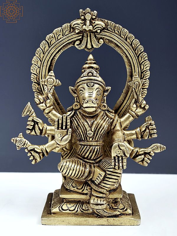 7" Eight-Armed Goddess Varahi Brass Statue with Kirtimukha Prabhavali | Handmade
