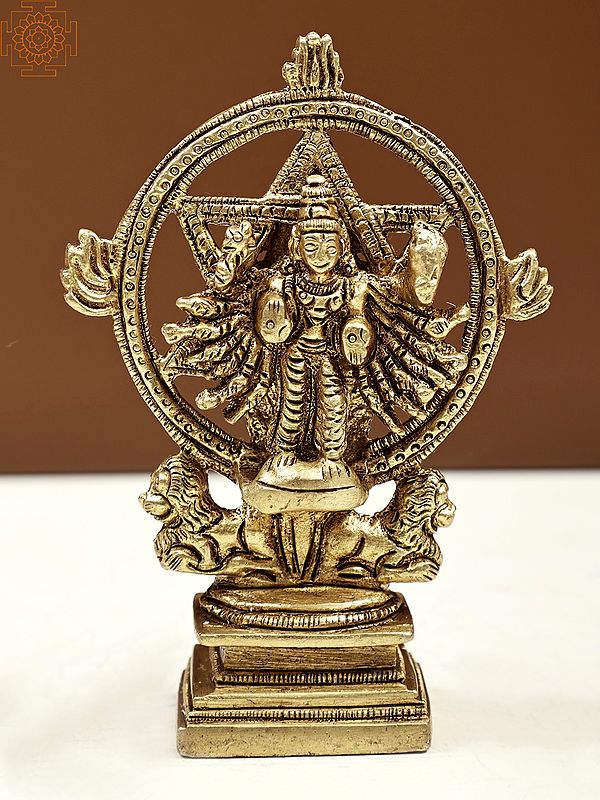 4" Small Sudarshana Vishnu Statue with Narasimha on Reverse | Handmade Brass Idols