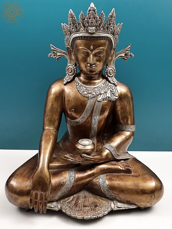 22" Crowned Buddha in Bhumisparsha Mudra | Handmade