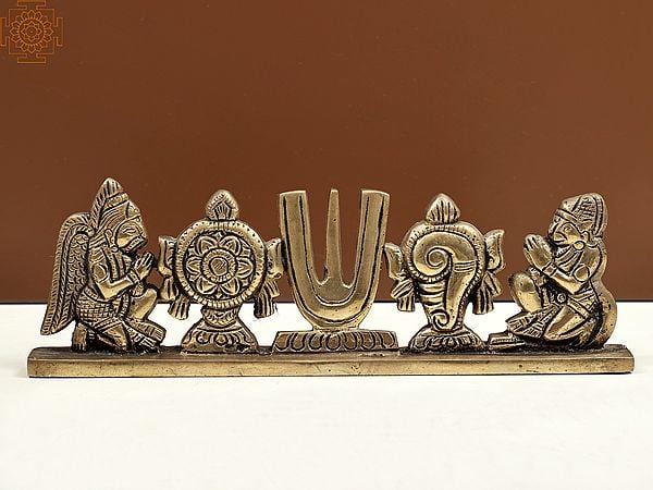 2.5" Vaishnava Symbol with Garuda and Hanuman | Brass | Handmade