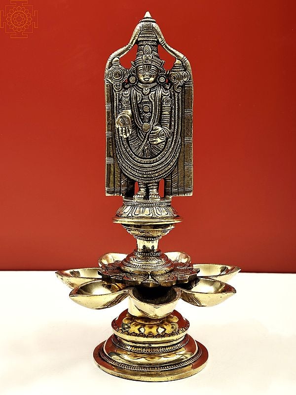 13" Lord Venkateshvara as Balaji at Tirupati  with 7 Wicks Lamp | Handmade