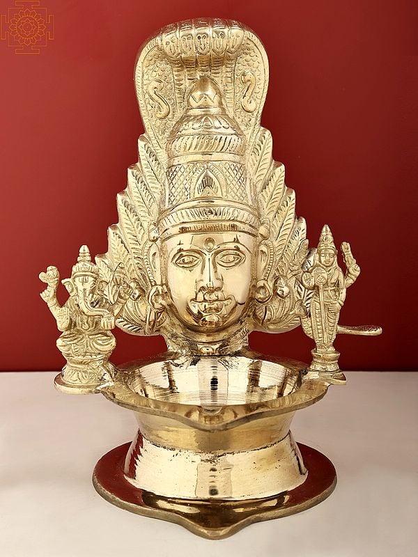 11" Goddess Parvati Diya with Ganesha and Karttikeya | Handmade