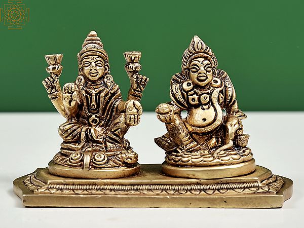 4" Goddess Lakshmi and Lord Kuber Brass Statue | Handmade