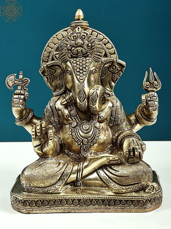 9" Blessing Ganesha in Brass | Handmade
