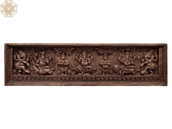69" Large Wooden Ganesha Wall Panel | Handmade