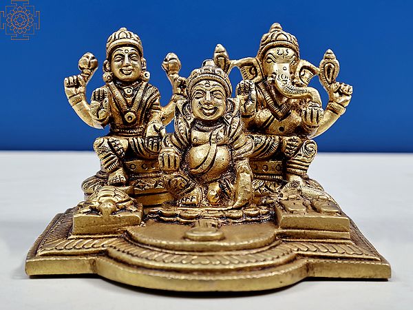 5" Lakshmi Ganesha and Kubera In Brass | Handmade