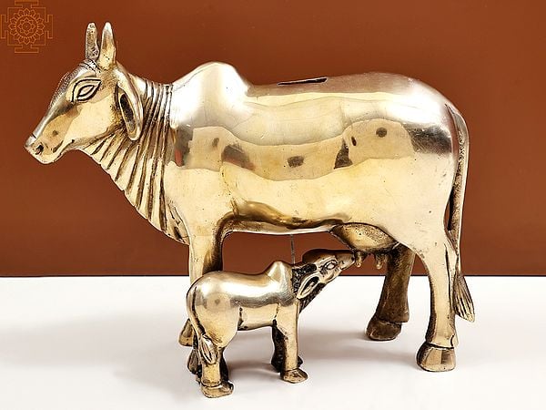9" Brass Cow and Calf Money Bank | Handmade