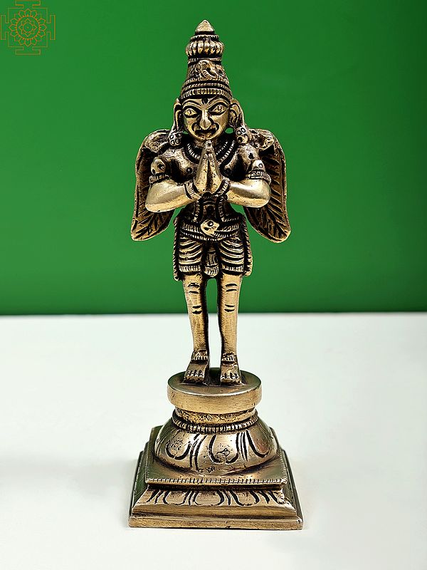 6" Small Garuda in Namaskara Mudra | Handmade Brass Artwork