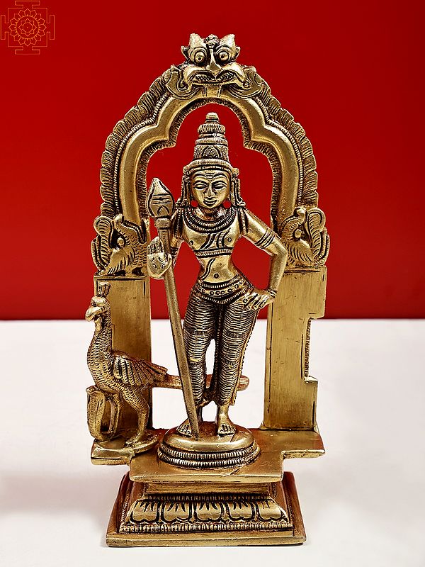 7" Lord Kartikeya Sculpture | Murugan Brass Statue | Handmade