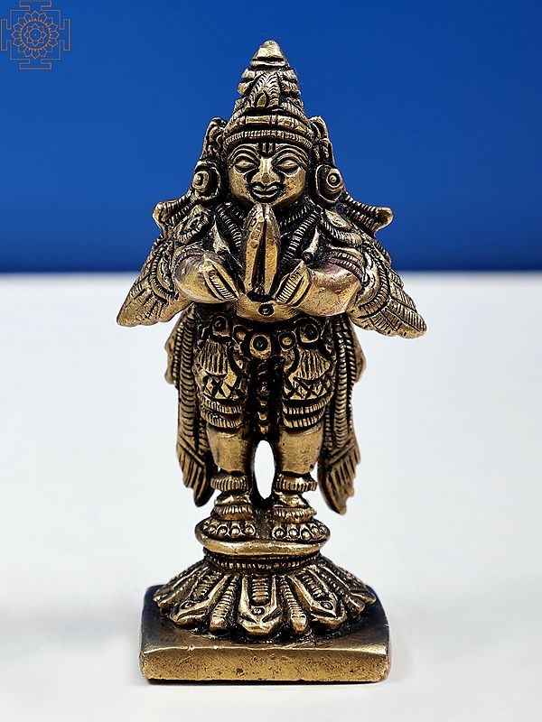 3" Small Garuda Idol in Namaskara Mudra | Handmade Brass Statue