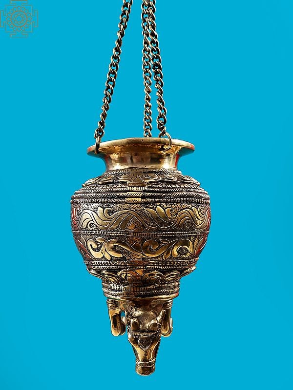 9" Dripping Nandi Vase for Milk to Abhishek Shiva Linga In Brass | Handmade