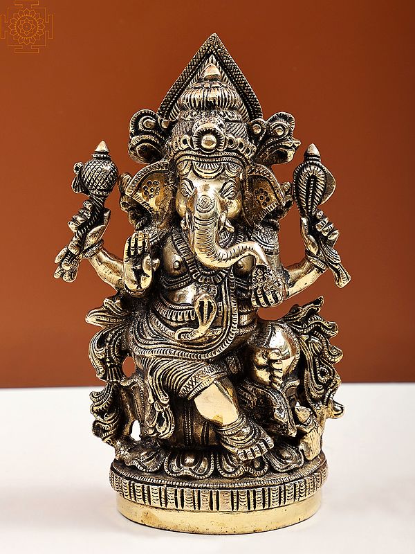 9" Sitting Ganesha in Ashirwad Mudra | Handmade