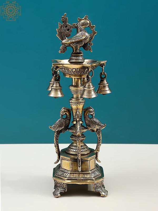 13" Peacock Lamp with Bells | Handmade