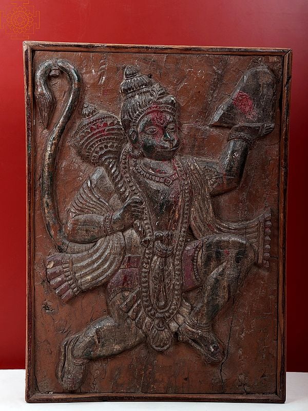 19" Vintage Wooden Hanuman Ji Wall Hanging | Handmade