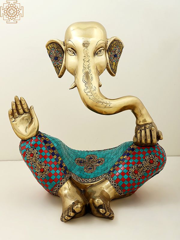 17" Stylized Ganesha Statue | Modern Art Ganesha With Stone Inlay Work | Handmade