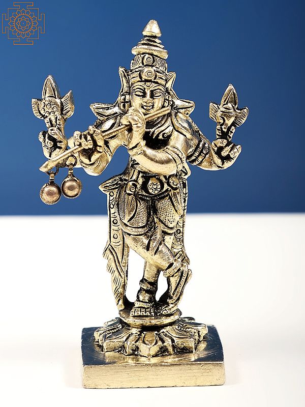 4" Small Fluting Krishna Brass Idol | Handmade Brass Statues