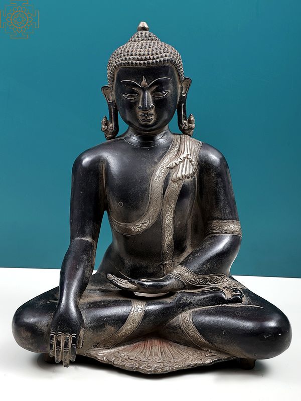 15" Gautam Buddha in Bhumisparsha Mudra | Handmade Brass Statue