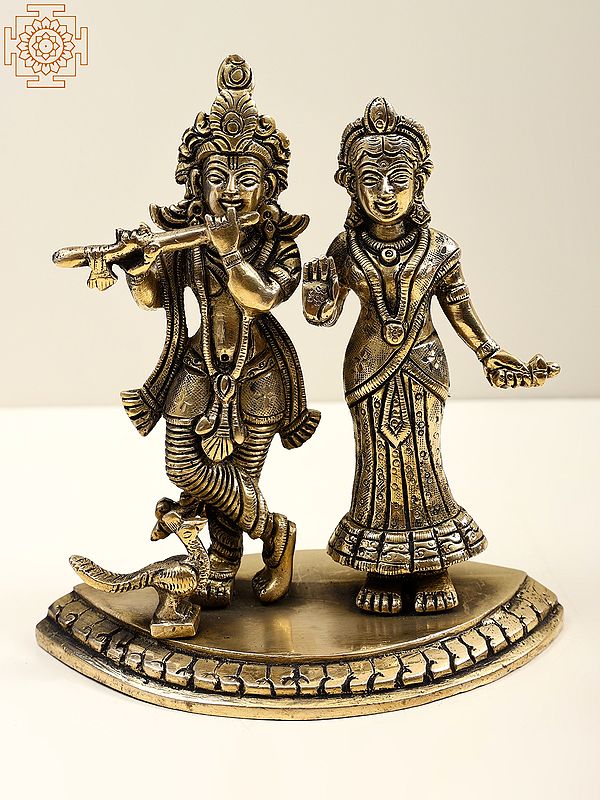 6" Brass Radha Krishna Brass Statue | Handmade