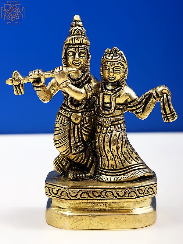 4" Small Brass Radha Krishna Brass Sculpture | Handmade Metal Idols
