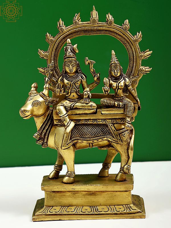 9" Shiva Parvati Seated on Nandi | Handmade