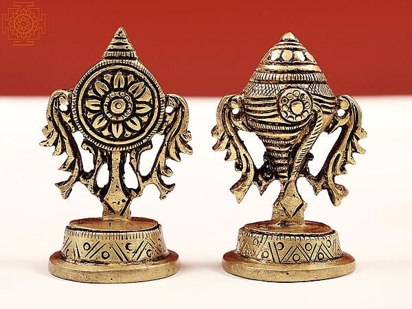2" Small Vaishnava Symbols (Pair) | Conch and Chakra | Handmade