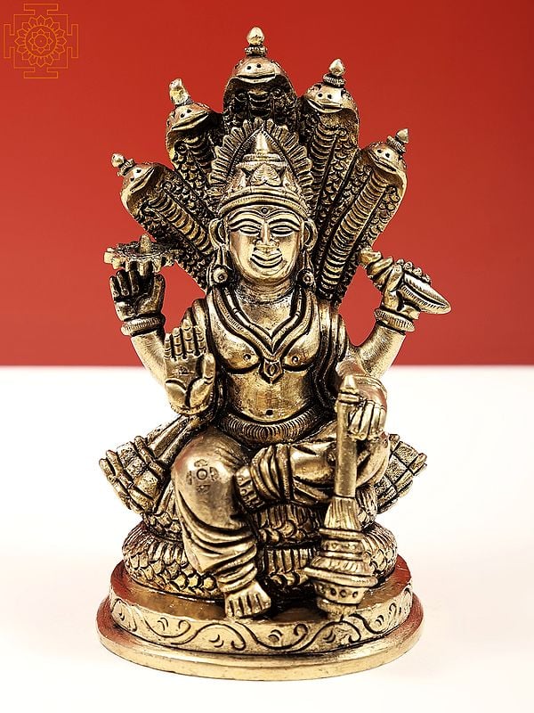 5" Bhagawan Vishnu Statue Seated on Sheshnag | Handmade