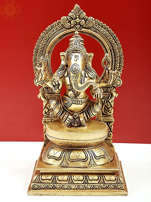 10" Four Armed Seated Lord Ganesha with Modak | Handmade