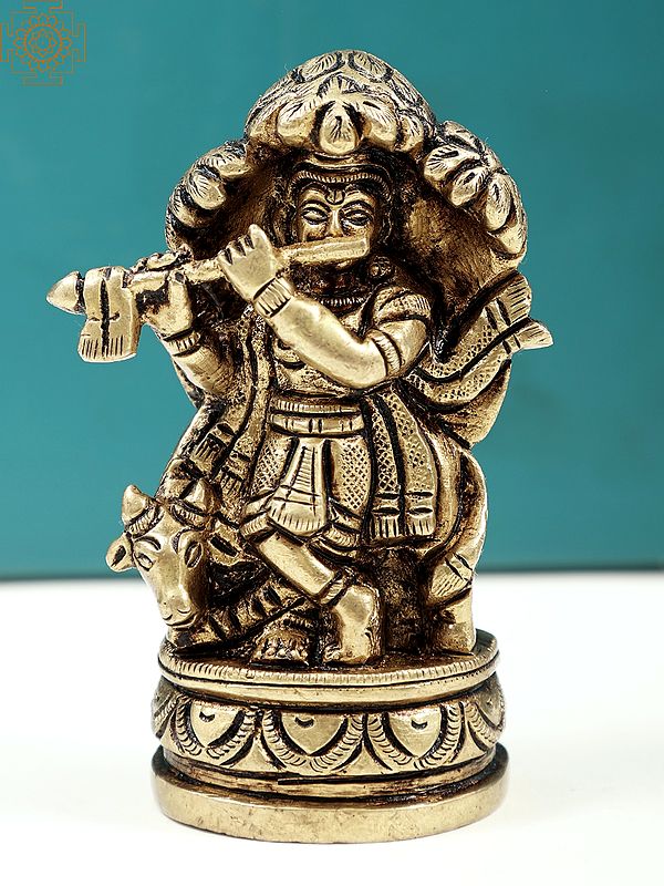Small Fluting Krishna Under Kadamba Tree | Handmade Brass Statues