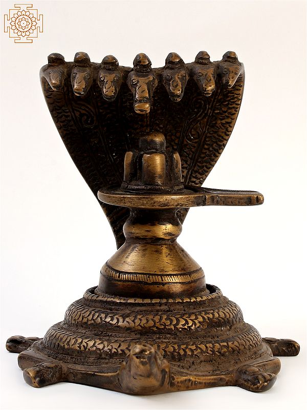 4" Small Shivalinga Idol on Turtle Pedestal in Brass | Handmade
