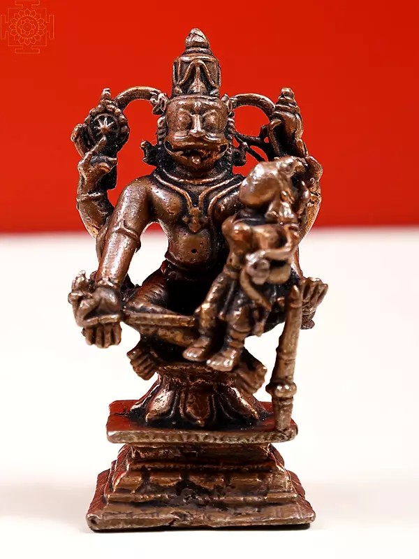 2" Small Lord Narasimha with Goddess Lakshmi In Copper | Handmade