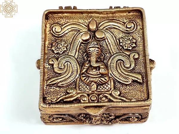3" Small Brass Ganesha Carved Box | Handmade