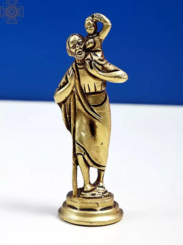 4" Small Brass Saint Christopher Statue | Handmade