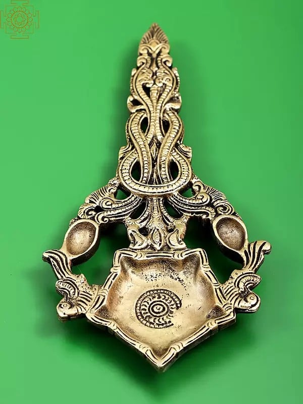 8" Brass Aarti Diya with Handle | Handmade
