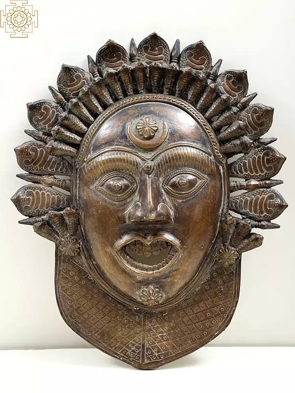 17" Brass Bhairava Mask | Handmade