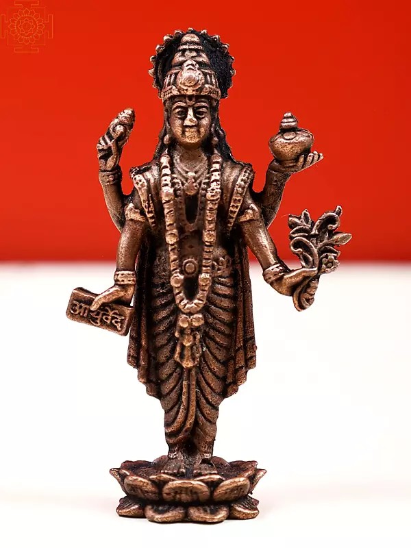 2" Small Copper Lord Dhanvantari Statue | Handmade