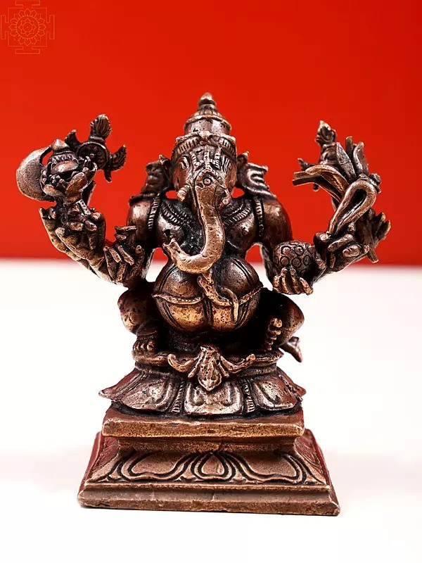 3" Small Copper Eight Armed Ganesha Statue | Handmade