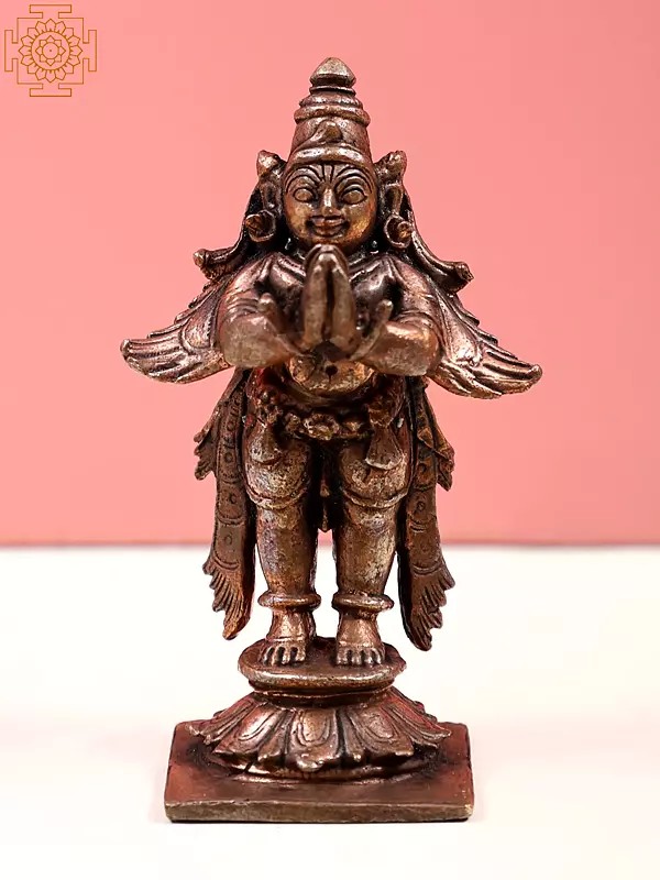 3" Small Garuda Copper Statue in Namaskara Mudra | Handmade