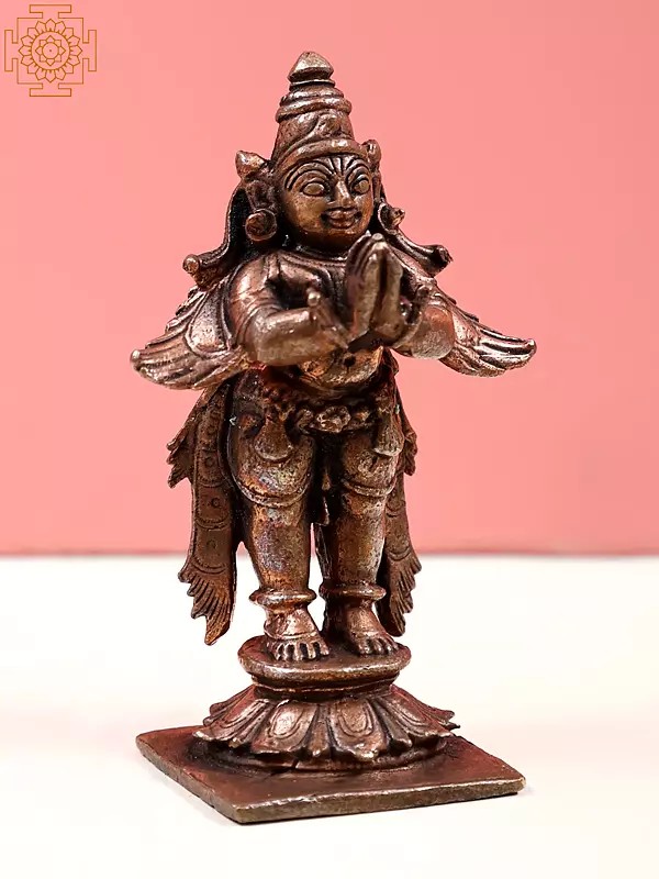 Small Garuda Copper Statue In Namaskara Mudra Handmade Exotic India Art