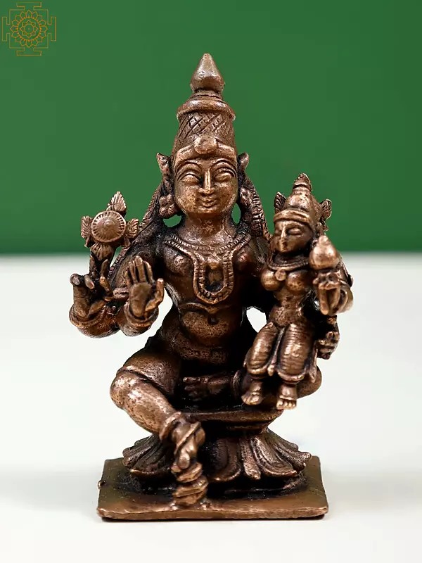 3" Small Copper Lakshmi Narayana Seated on Pedestal